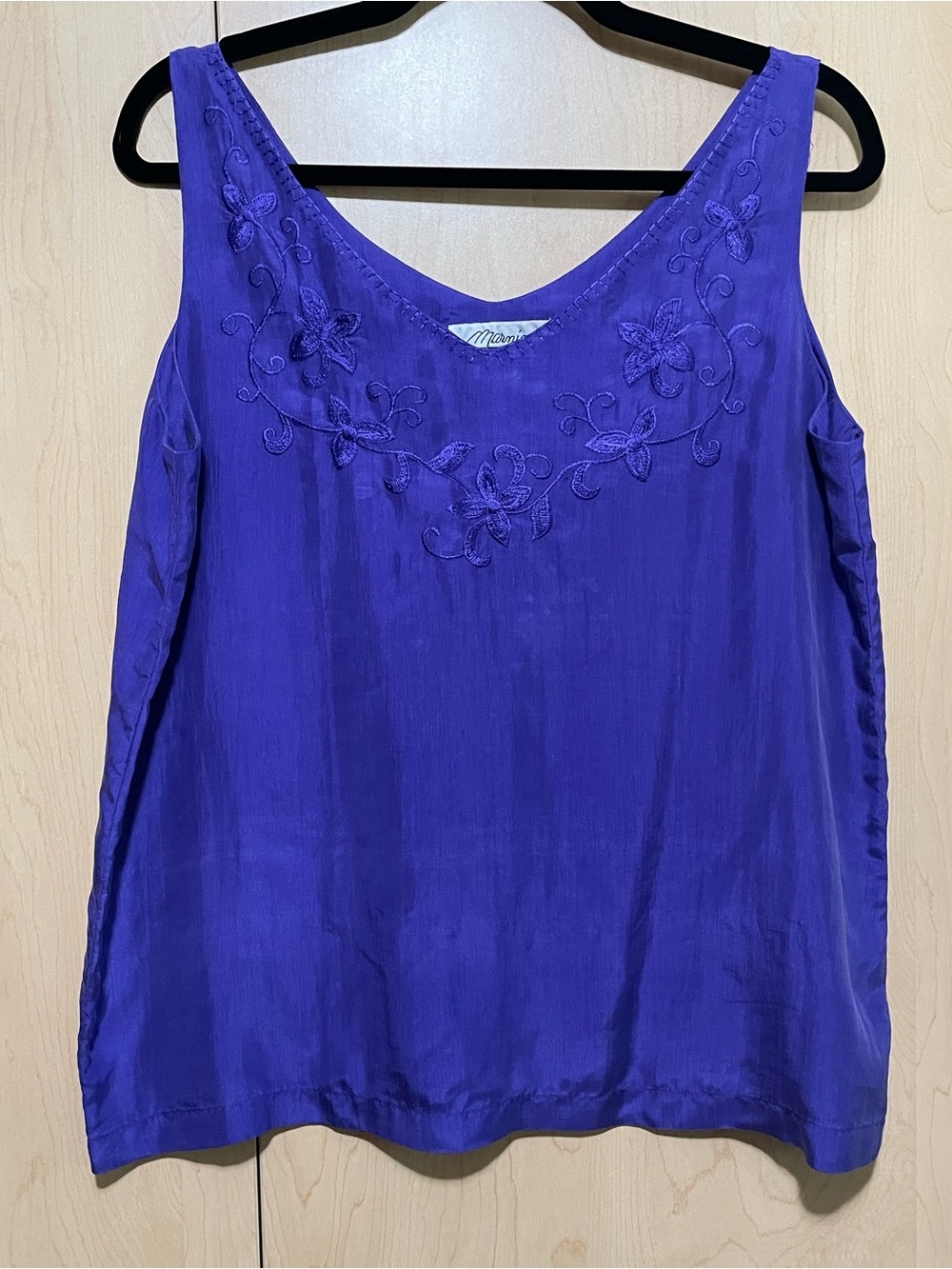 Marni Violet Silk Embroidered V-Neck Camisole in Vivid Purple